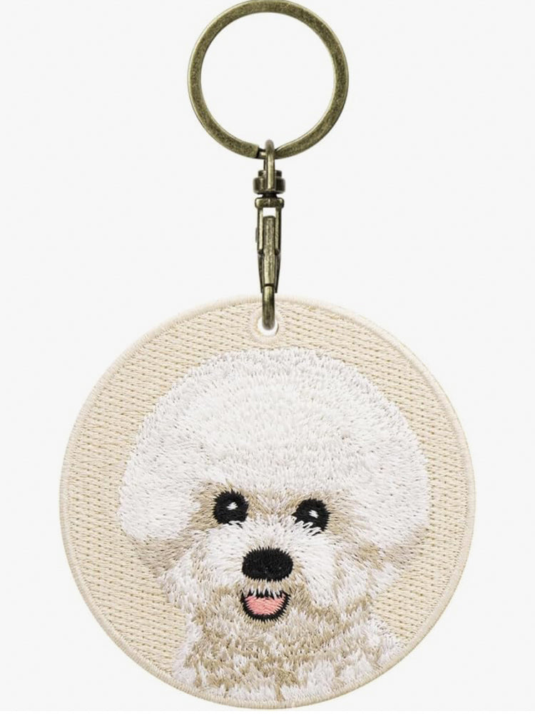GJ0001.Double-Sided Embroidered Keychain – Cute Backpack Charm Pendant, Pet-Themed Creative Gift