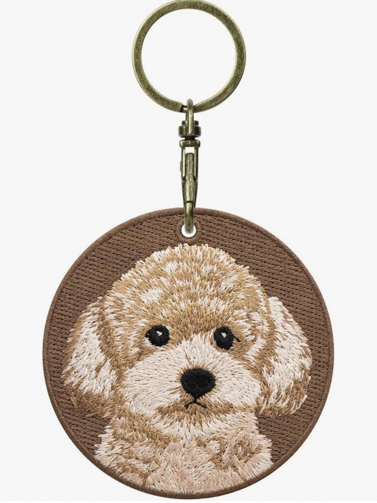 GJ0001.Double-Sided Embroidered Keychain – Cute Backpack Charm Pendant, Pet-Themed Creative Gift