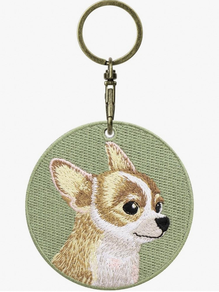 GJ0001.Double-Sided Embroidered Keychain – Cute Backpack Charm Pendant, Pet-Themed Creative Gift