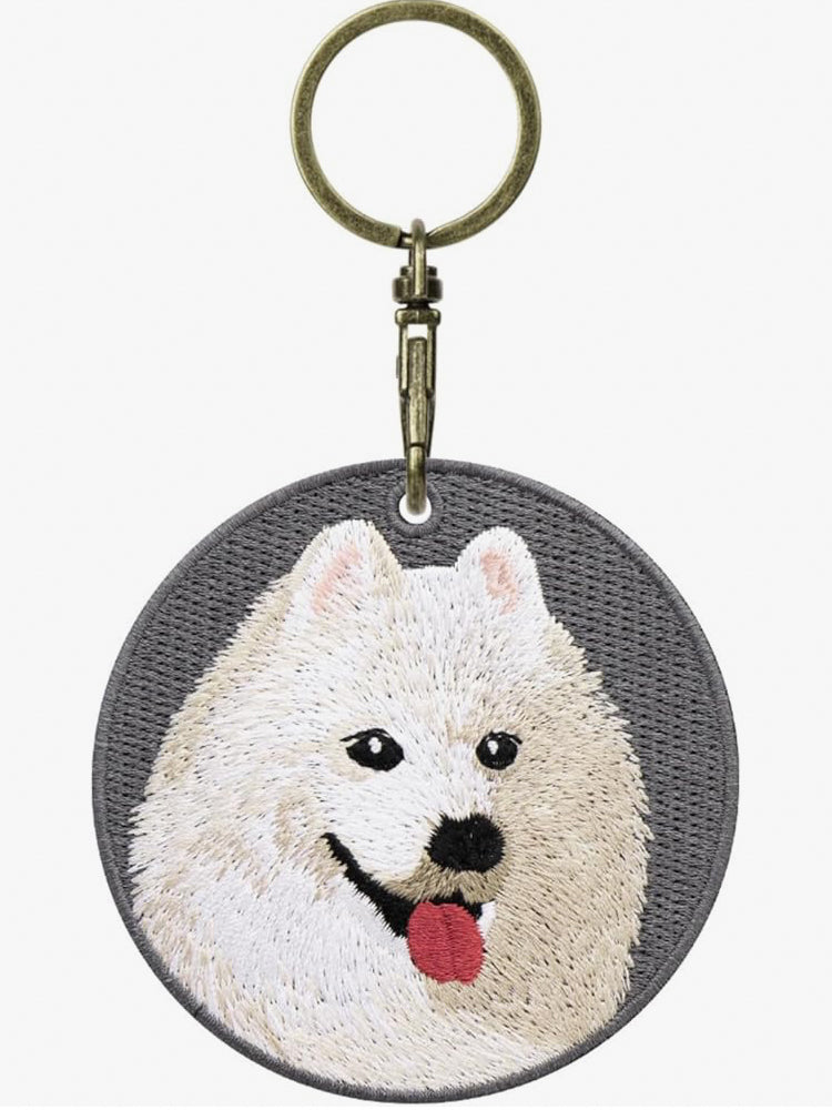 GJ0001.Double-Sided Embroidered Keychain – Cute Backpack Charm Pendant, Pet-Themed Creative Gift