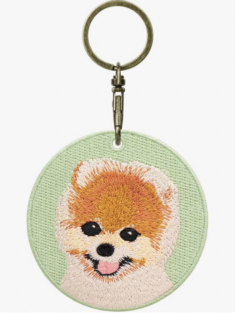 GJ0001.Double-Sided Embroidered Keychain – Cute Backpack Charm Pendant, Pet-Themed Creative Gift