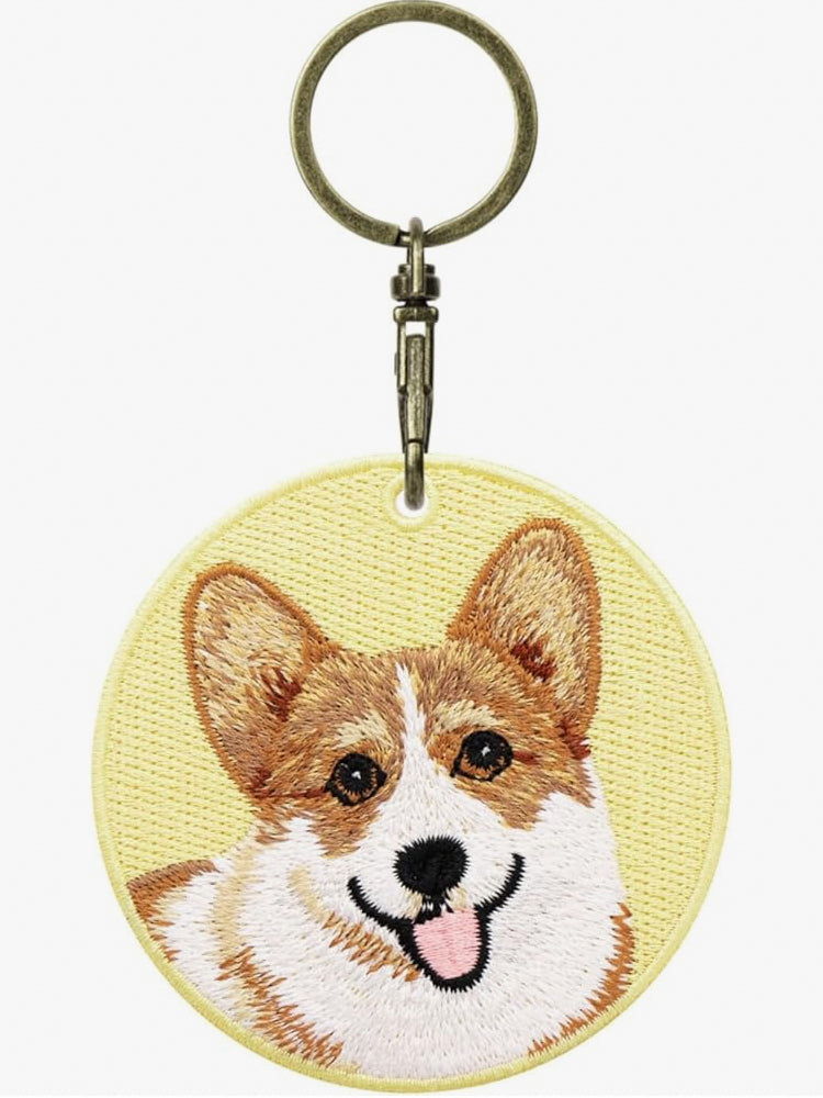 GJ0001.Double-Sided Embroidered Keychain – Cute Backpack Charm Pendant, Pet-Themed Creative Gift