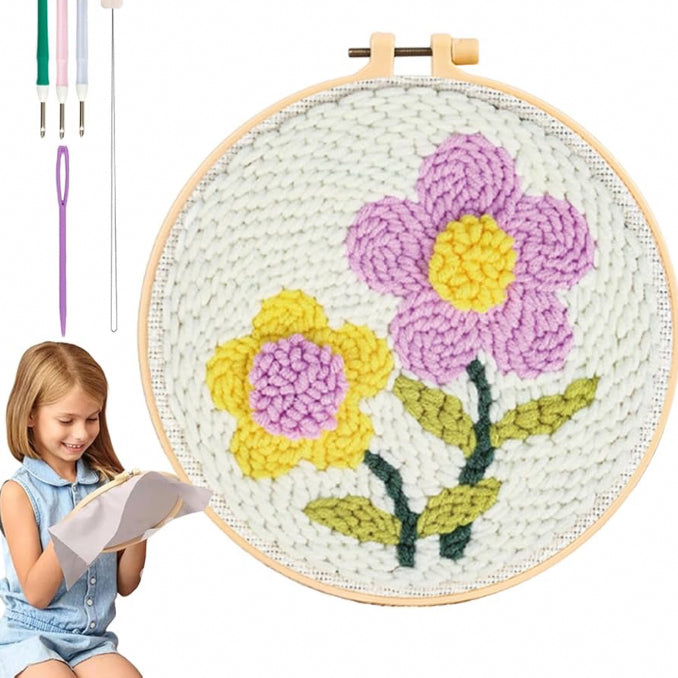 CLB0010.Chunky Yarn Punch Needle DIY Kit – Cartoon Floral Collection for Beginners(unfinished item)