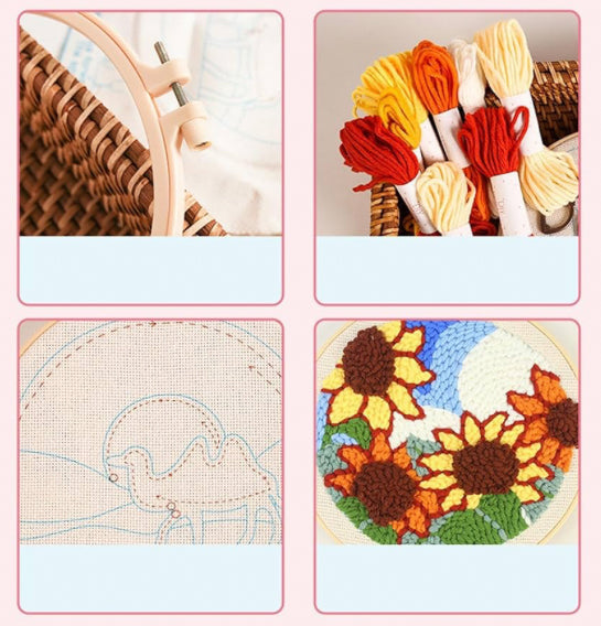 CLB0010.Chunky Yarn Punch Needle DIY Kit – Cartoon Floral Collection for Beginners(unfinished item)