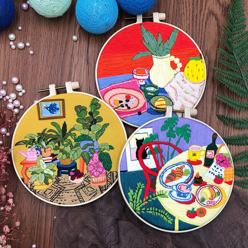 CLB0004. DIY Home Embroidery Craft Kit – Complete Hand Embroidery Materials(unfinished item)