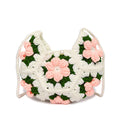 CP0005.Crochet Puff Flower Crescent Bag – Handmade Knit Purse