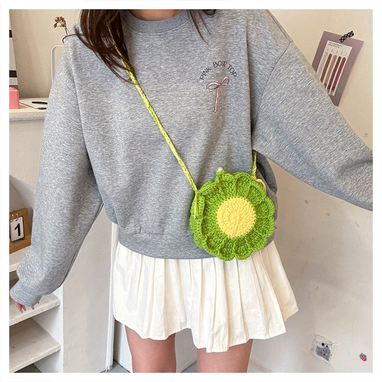 CP0001.Handcrafted Knitted Flower Mini Bag – Women’s Shoulder & Crossbody Purse