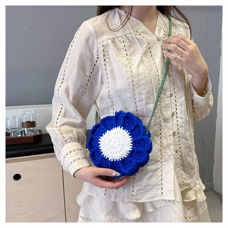CP0001.Handcrafted Knitted Flower Mini Bag – Women’s Shoulder & Crossbody Purse