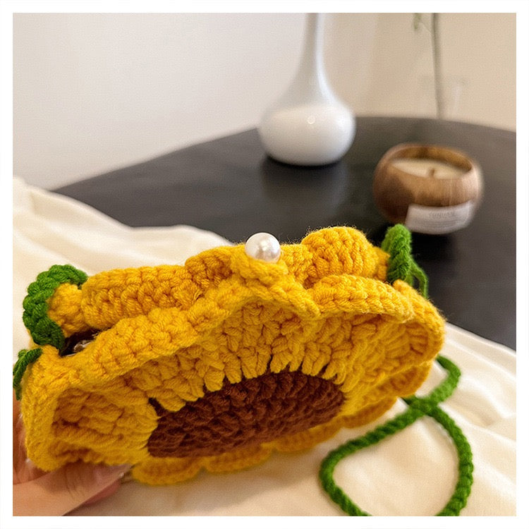 CP0001.Handcrafted Knitted Flower Mini Bag – Women’s Shoulder & Crossbody Purse