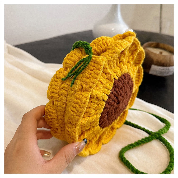 CP0001.Handcrafted Knitted Flower Mini Bag – Women’s Shoulder & Crossbody Purse