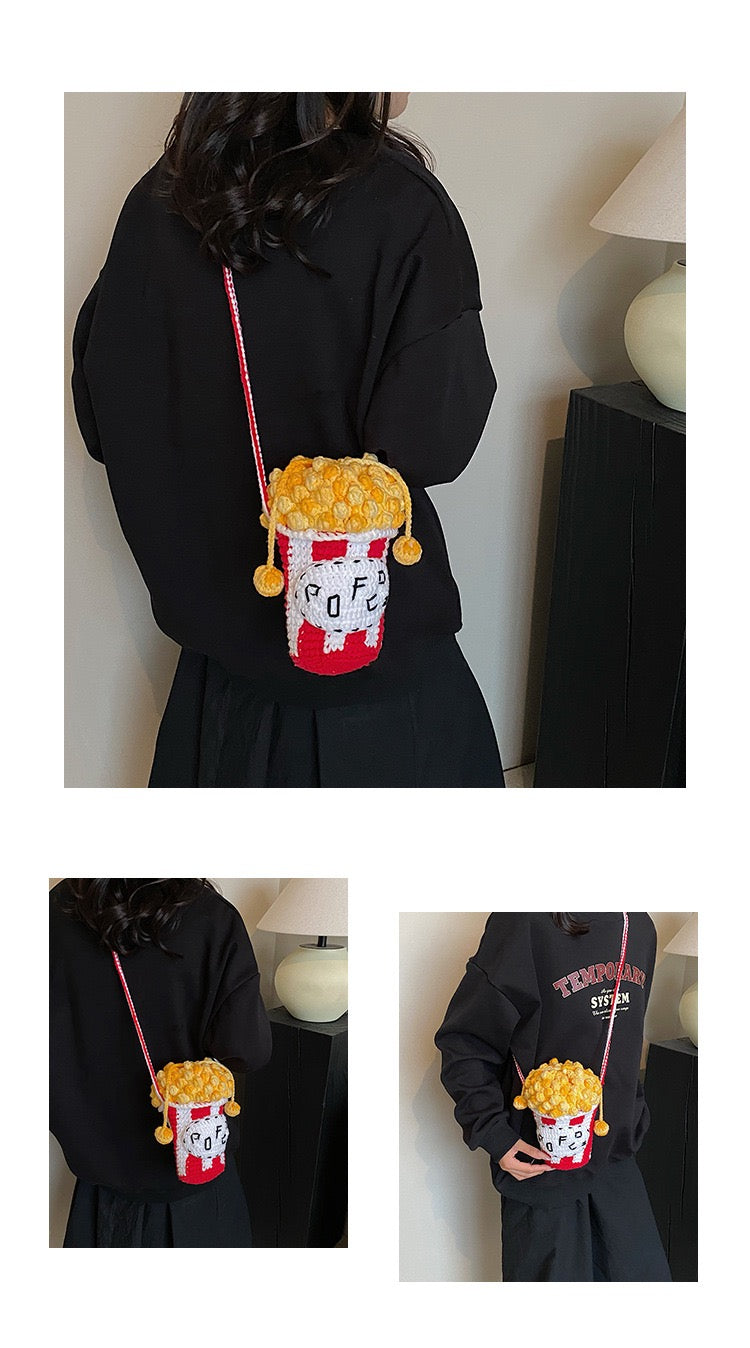 CP0003.Handmade Popcorn Stitch Crochet Bag, Knitted Crossbody Shoulder Purse for Women