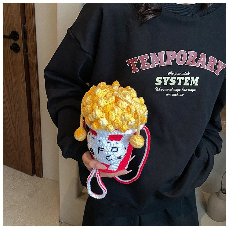 CP0003.Handmade Popcorn Stitch Crochet Bag, Knitted Crossbody Shoulder Purse for Women