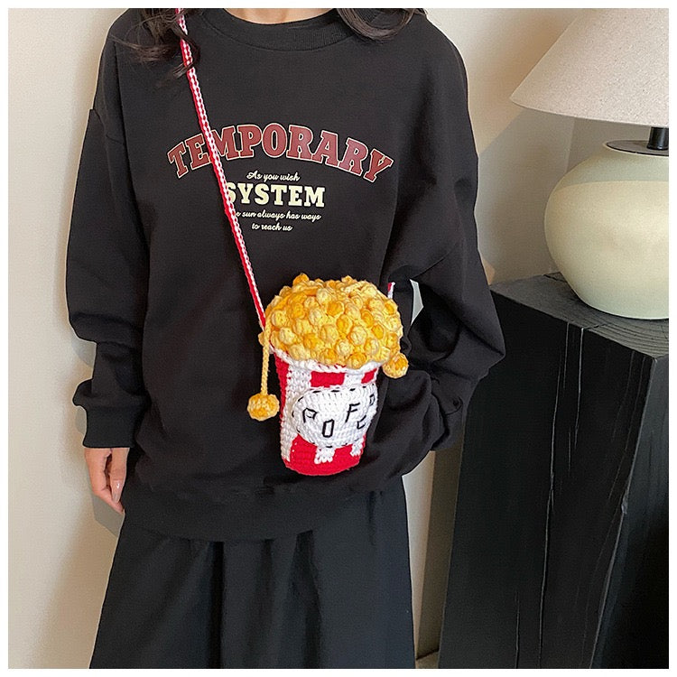 CP0003.Handmade Popcorn Stitch Crochet Bag, Knitted Crossbody Shoulder Purse for Women
