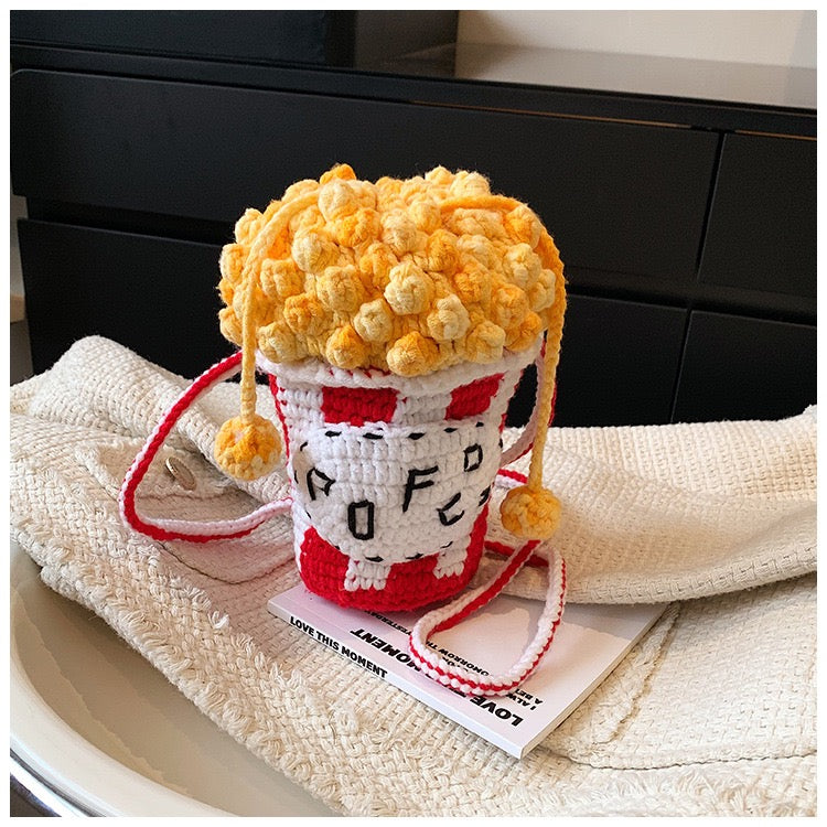 CP0003.Handmade Popcorn Stitch Crochet Bag, Knitted Crossbody Shoulder Purse for Women