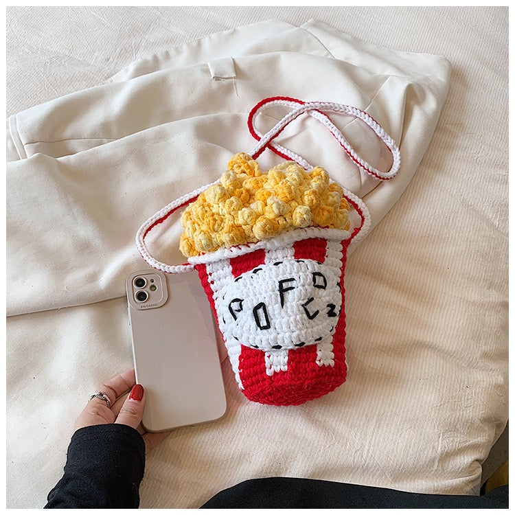CP0003.Handmade Popcorn Stitch Crochet Bag, Knitted Crossbody Shoulder Purse for Women