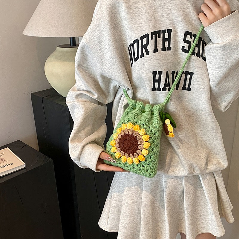 CP0007.Crochet Sunflower Crossbody Bag – Handmade Floral Shoulder Purse