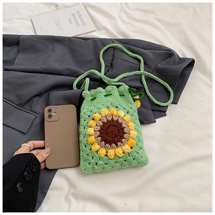 CP0007.Crochet Sunflower Crossbody Bag – Handmade Floral Shoulder Purse