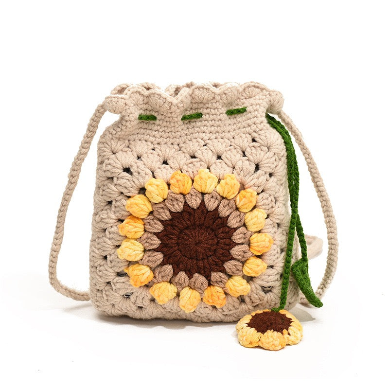 CP0007.Crochet Sunflower Crossbody Bag – Handmade Floral Shoulder Purse