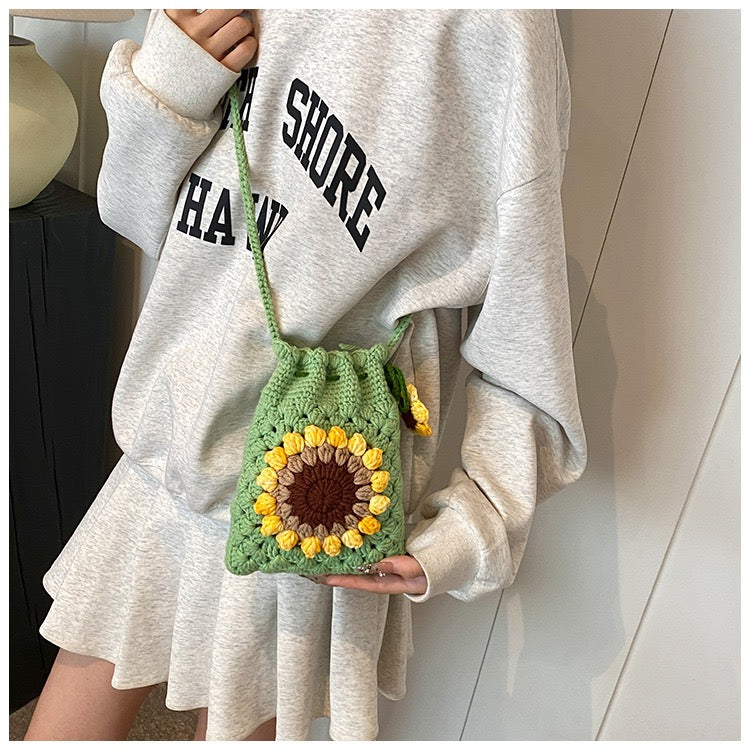 CP0007.Crochet Sunflower Crossbody Bag – Handmade Floral Shoulder Purse