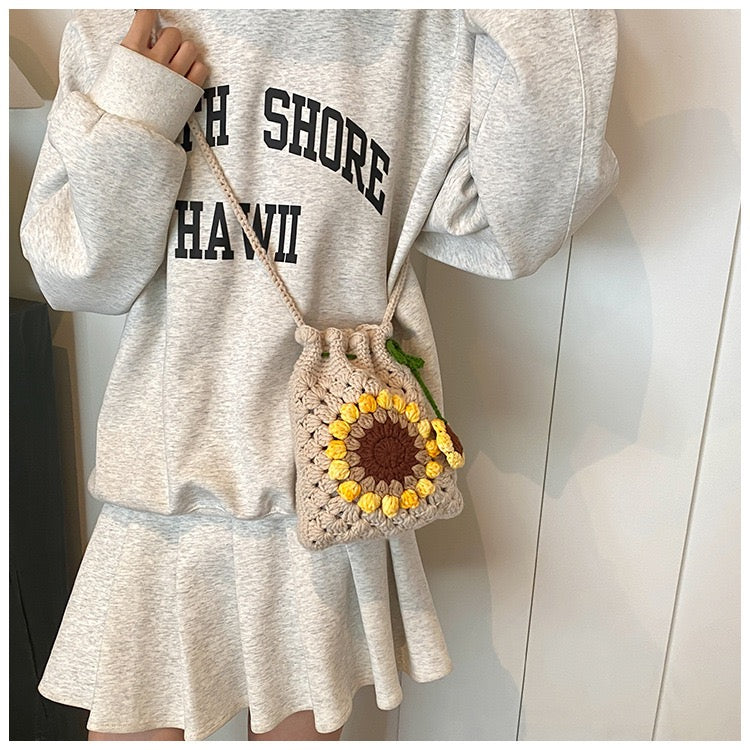 CP0007.Crochet Sunflower Crossbody Bag – Handmade Floral Shoulder Purse