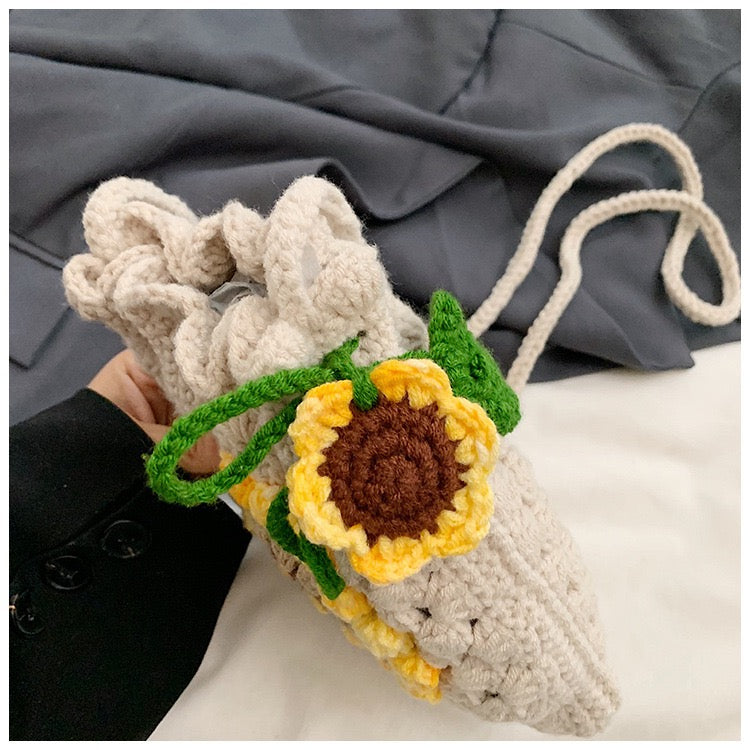 CP0007.Crochet Sunflower Crossbody Bag – Handmade Floral Shoulder Purse
