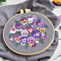 CLB0005.DIY Pansy Flower Embroidery Kit, Floral Hand Stitching Craft Set, Needlework Starter Kit for Home Decoration & Gift(unfinished item)
