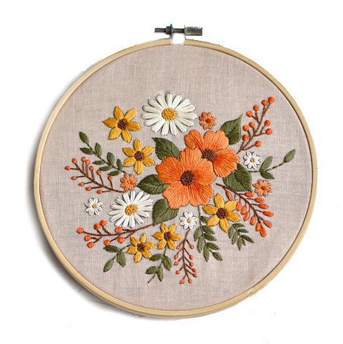 CLB0006.Autumn Floral DIY Embroidery Kit – Handmade Fabric Craft Set(unfinished item)
