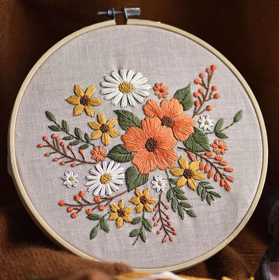 CLB0006.Autumn Floral DIY Embroidery Kit – Handmade Fabric Craft Set(unfinished item)