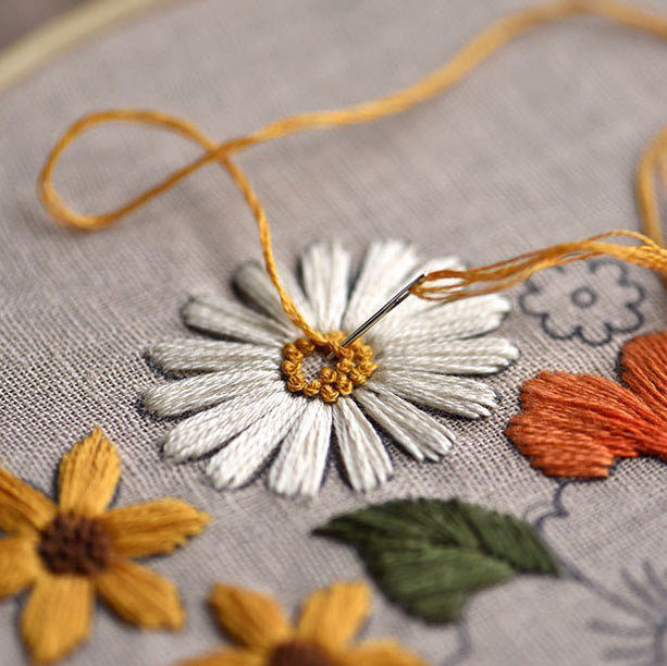 CLB0006.Autumn Floral DIY Embroidery Kit – Handmade Fabric Craft Set(unfinished item)