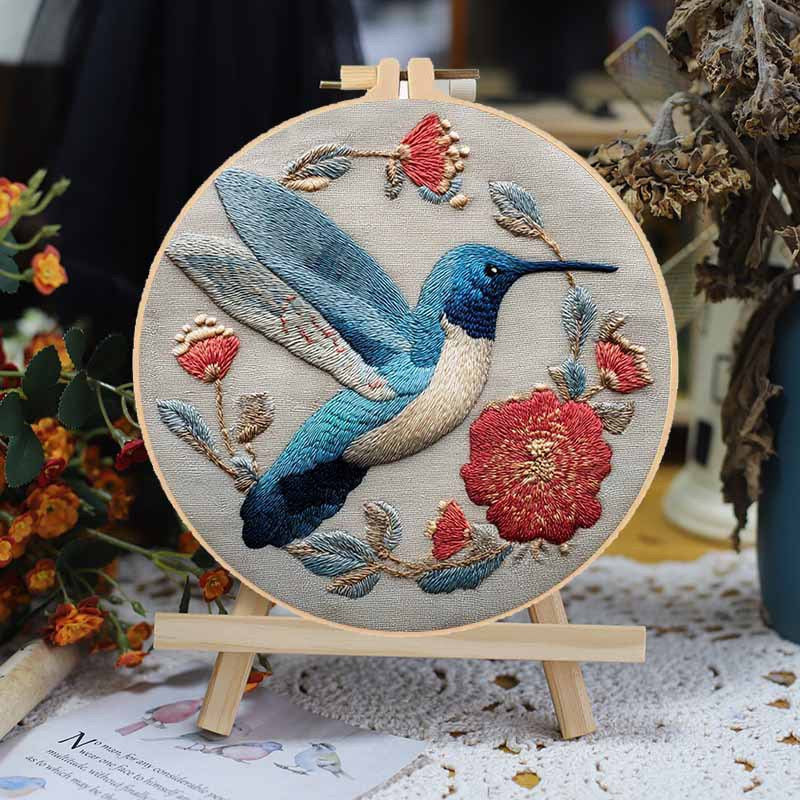 CLB0007.Bird Hand Embroidery DIY Kit – 3D Floral Stitch Craft Set(unfinished item)