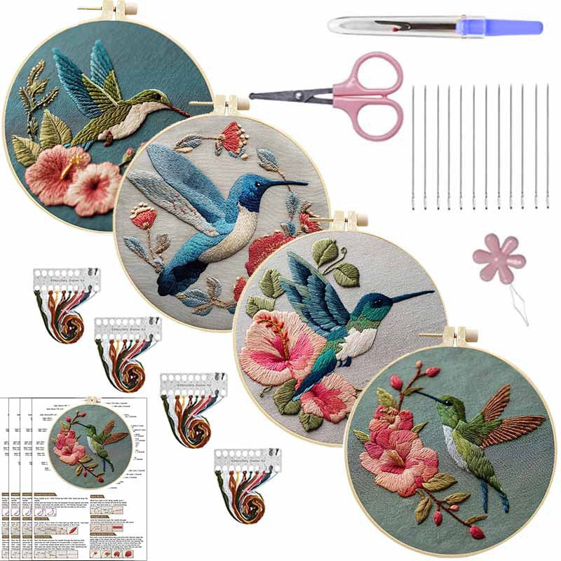 CLB0007.Bird Hand Embroidery DIY Kit – 3D Floral Stitch Craft Set(unfinished item)
