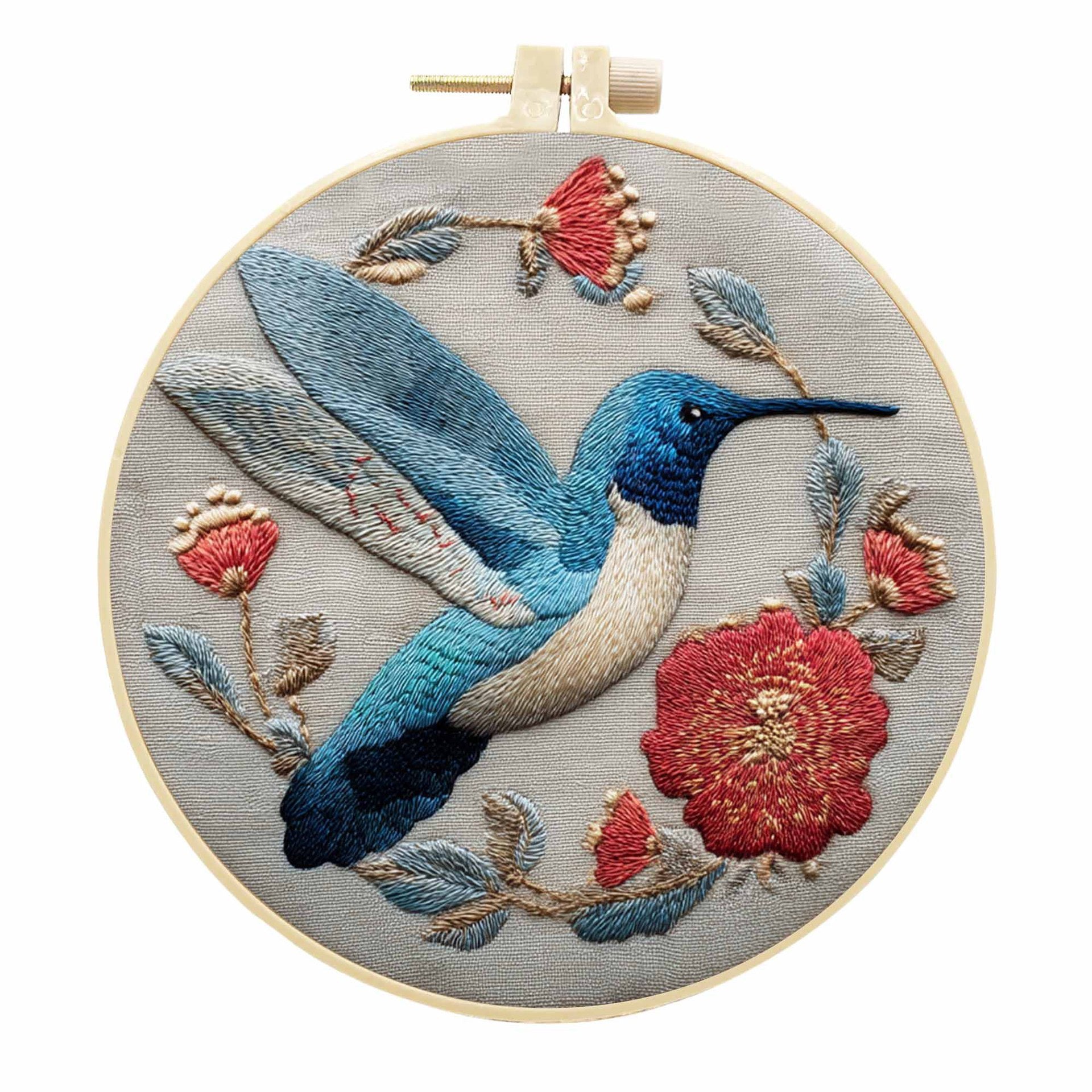 CLB0007.Bird Hand Embroidery DIY Kit – 3D Floral Stitch Craft Set(unfinished item)