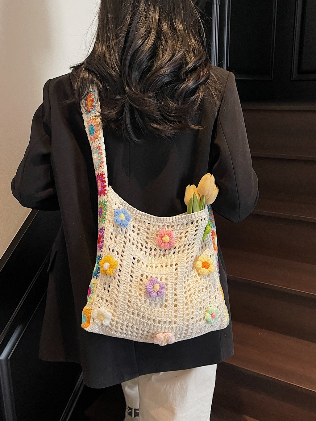 CP0008.Hollow Knit Shoulder Bag Large Capacity Crossbody Bag