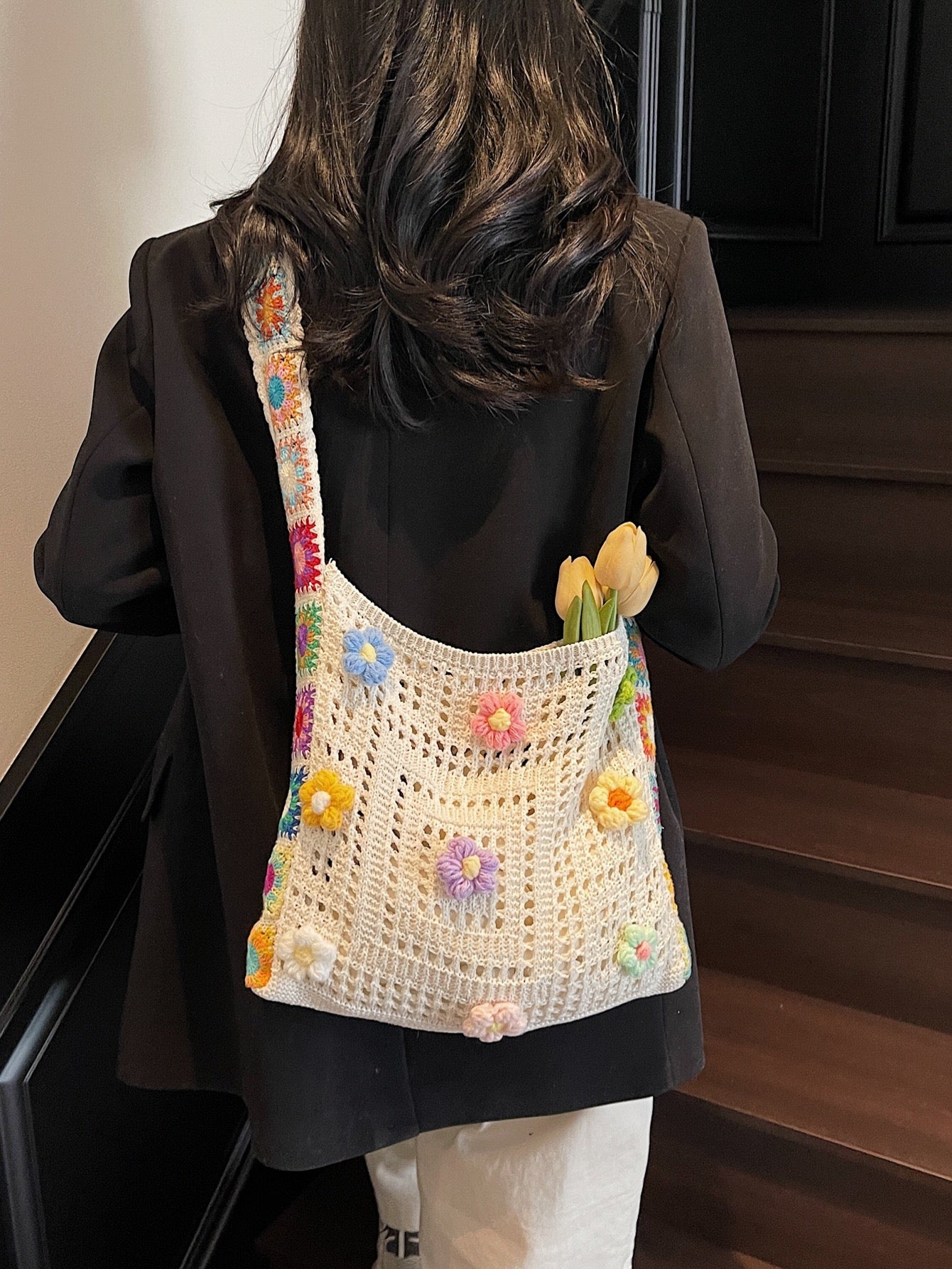 CP0008.Hollow Knit Shoulder Bag Large Capacity Crossbody Bag