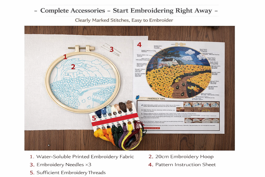 CLB0007.Bird Hand Embroidery DIY Kit – 3D Floral Stitch Craft Set(unfinished item)