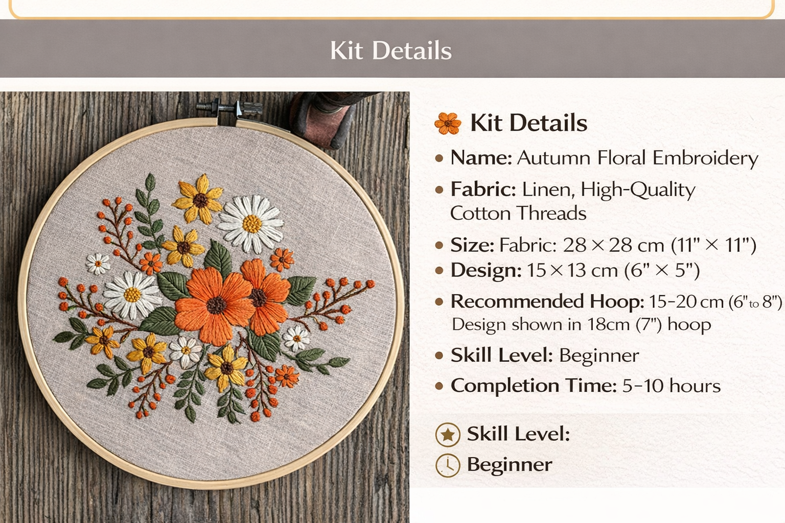 CLB0006.Autumn Floral DIY Embroidery Kit – Handmade Fabric Craft Set(unfinished item)