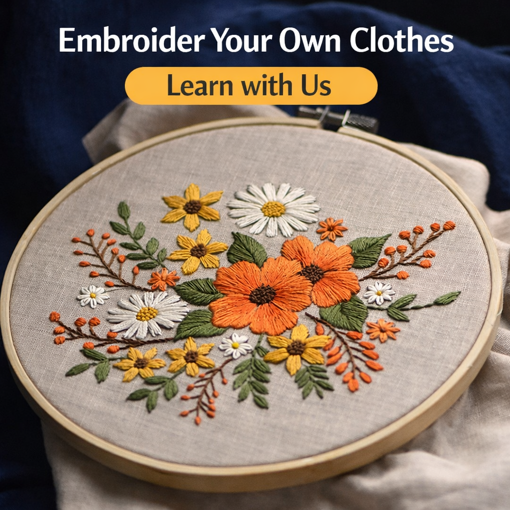 CLB0006.Autumn Floral DIY Embroidery Kit – Handmade Fabric Craft Set(unfinished item)