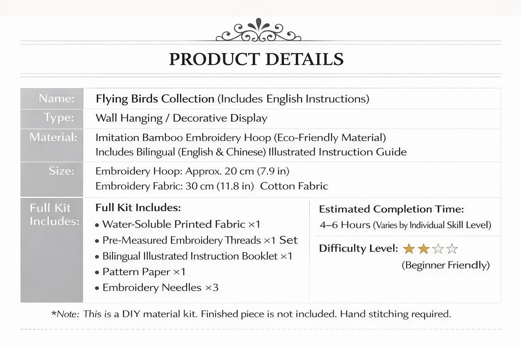 CLB0007.Bird Hand Embroidery DIY Kit – 3D Floral Stitch Craft Set(unfinished item)