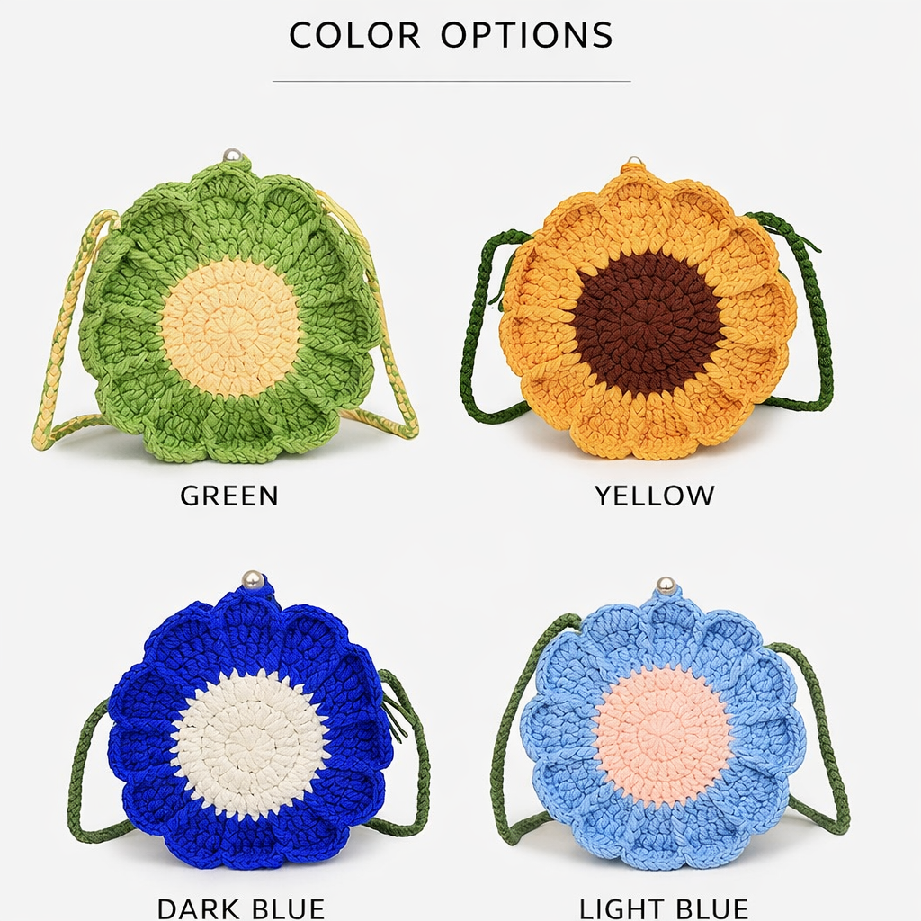 CP0001.Handcrafted Knitted Flower Mini Bag – Women’s Shoulder & Crossbody Purse