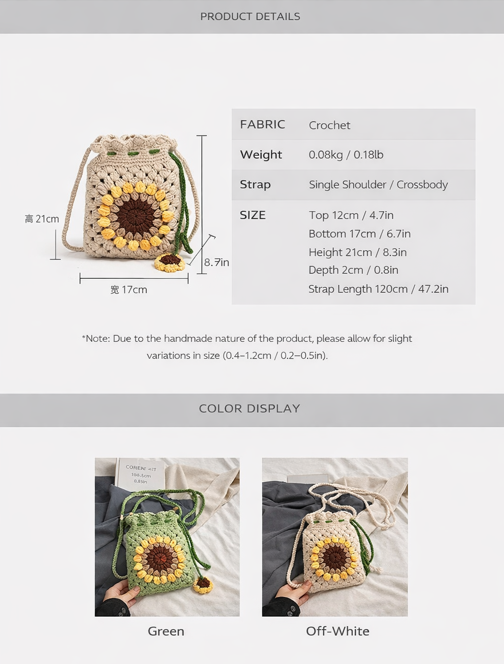 CP0007.Crochet Sunflower Crossbody Bag – Handmade Floral Shoulder Purse