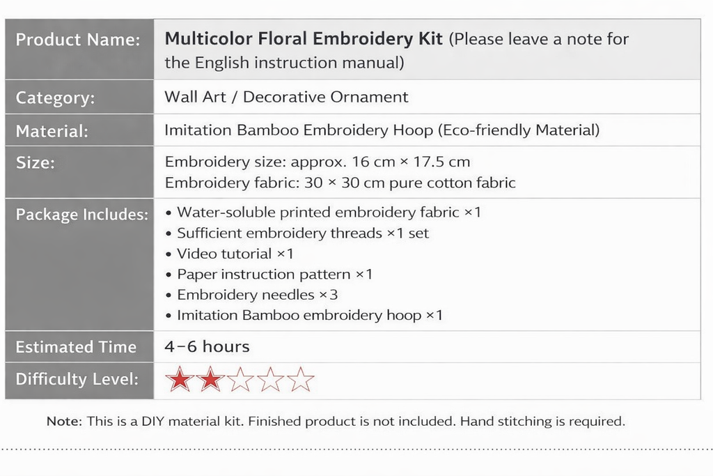 CLB0004. DIY Home Embroidery Craft Kit – Complete Hand Embroidery Materials(unfinished item)