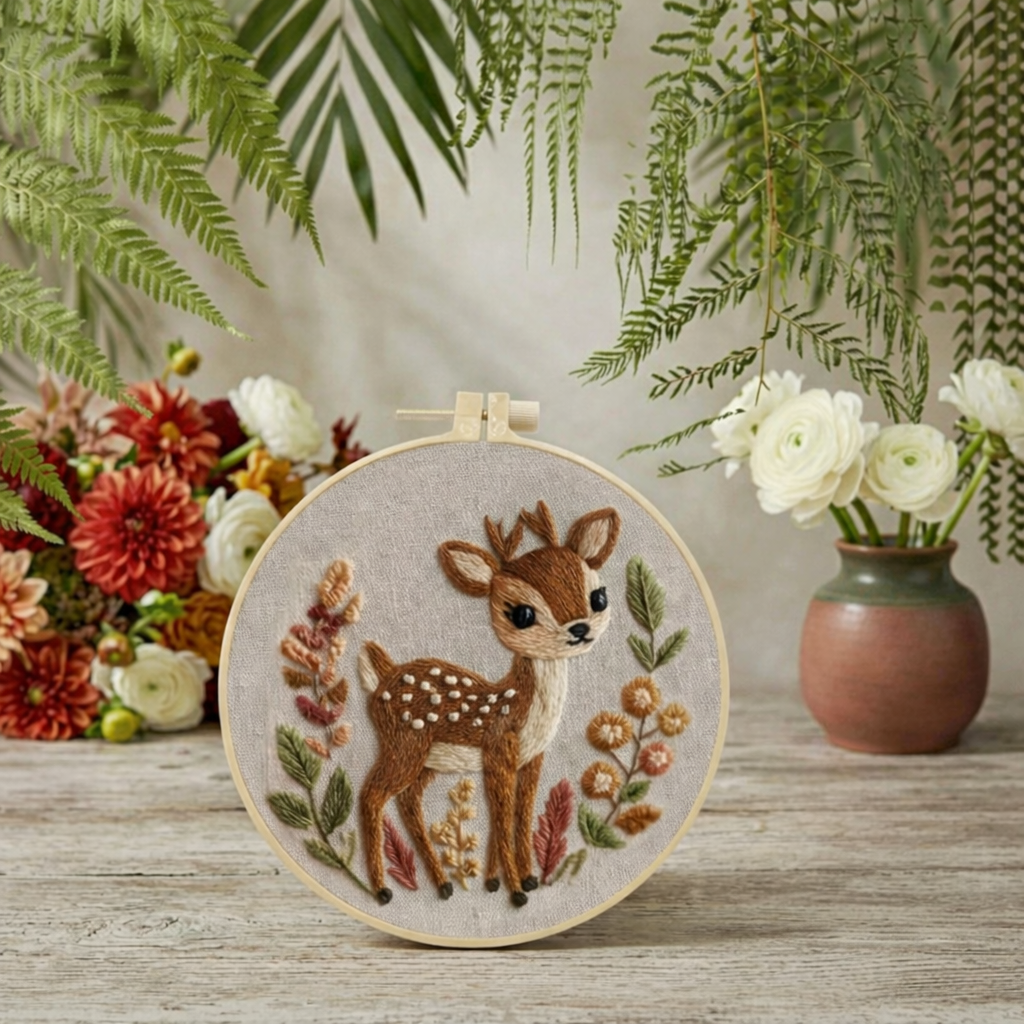 CLB0002.Cute Deer Embroidery DIY Kit – Handmade Fabric Craft Set, Perfect Gift for Craft Lovers(unfinished item)