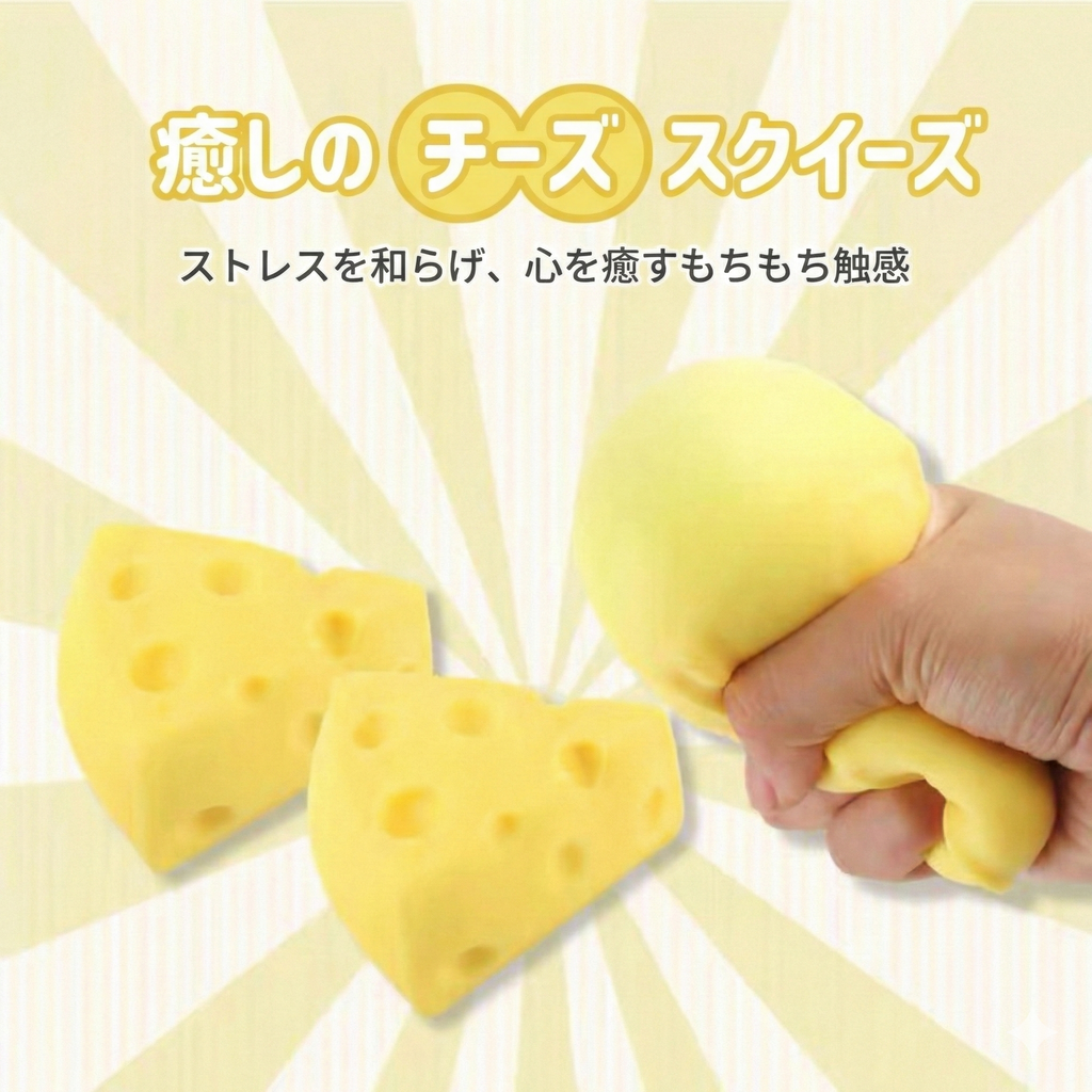 0007.【癒やしのむにむに】本物そっくり！チーズ型スクイーズ ストレス発散・リラックスに最適