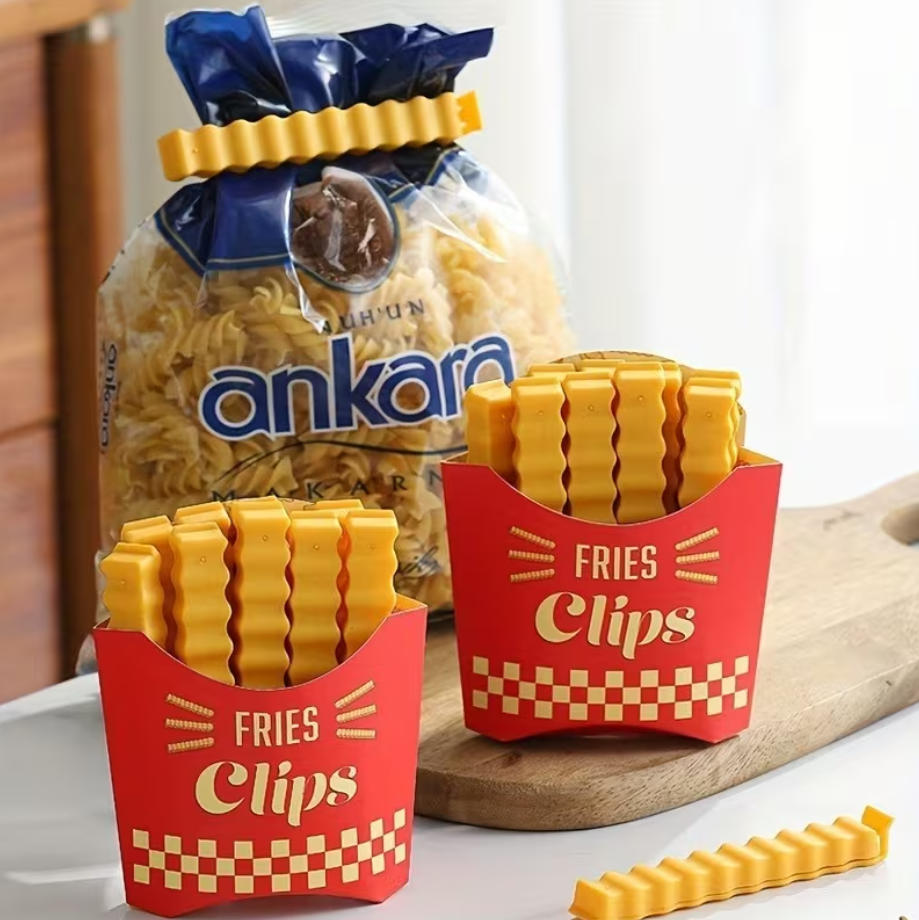 0011.スナック用チップ型シーリングクリップ12個と収納容器セット - キッチンでのフライドポテトの鮮度を保つのに最適