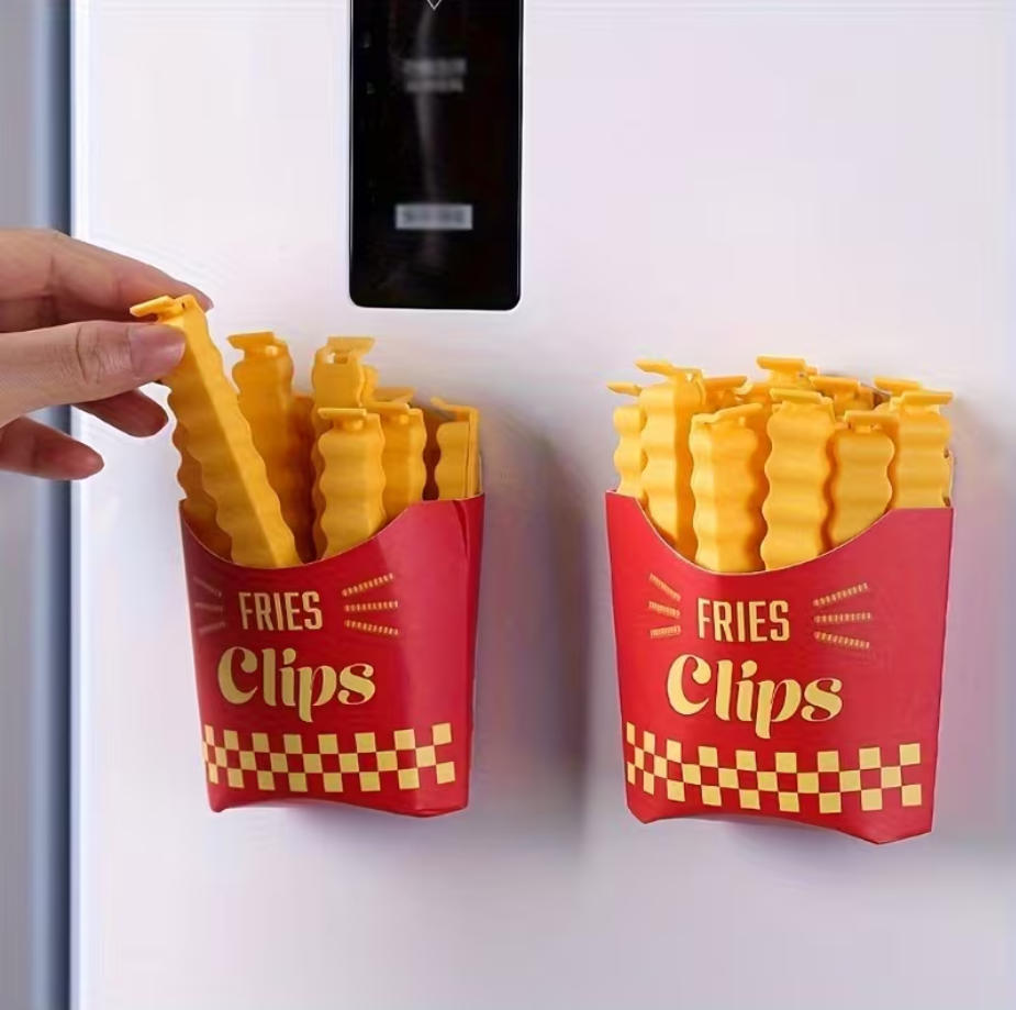 0011.スナック用チップ型シーリングクリップ12個と収納容器セット - キッチンでのフライドポテトの鮮度を保つのに最適